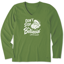Load image into Gallery viewer, Life is Good Santa Don&#39;t Stop Believing Long Sleeve
